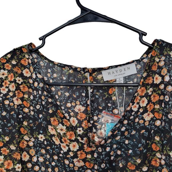 Hayden Luca Dolman V-Neck  Floral Print Sheer Long Sleeve Top Blouse Women Sz S - Picture 8 of 9